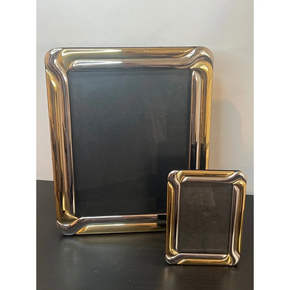 Vintage Fetco 80s Mixed Metal Wavy Picture Frames - Set of 2 Gold & Silver Retro